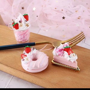 Dessert keychain cell phone chain , cake , donut , slice cake drink, cup , milkshake, pancake cute 2 inch image 7