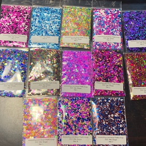 Mixed glitter dots purple red neon blue