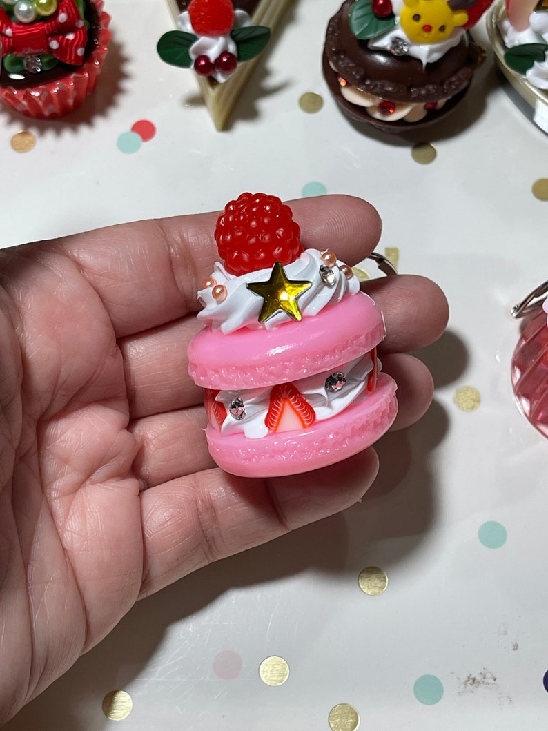 Dessert keychain cell phone chain , cake , donut , slice cake ,drink, cup , milkshake, pancake cute 2 inch image 3