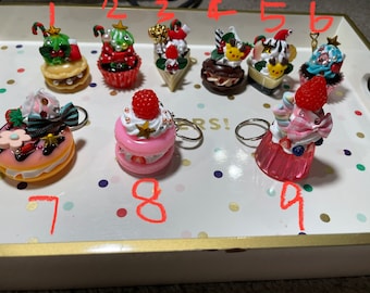 Dessert keychain cell phone chain , cake , donut , slice cake ,drink, cup , milkshake, pancake cute 2 inch