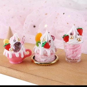 Dessert keychain cell phone chain , cake , donut , slice cake drink, cup , milkshake, pancake cute 2 inch image 6
