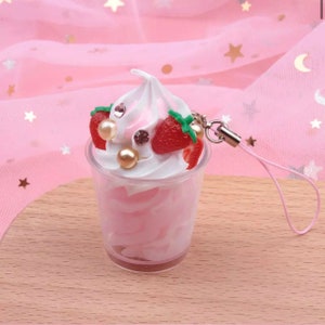 Dessert keychain cell phone chain , cake , donut , slice cake drink, cup , milkshake, pancake cute 2 inch image 10