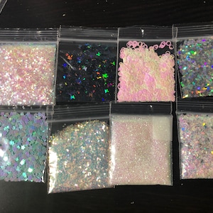 Glitter Mix Night Butterfly ice blue acrylic-gel-nail-art-winter USA seller