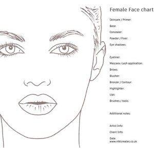 Face Chart Blank for make up. Digital A4.