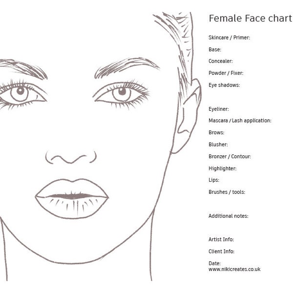 Face Chart Blank pour le maquillage. A4 numérique.