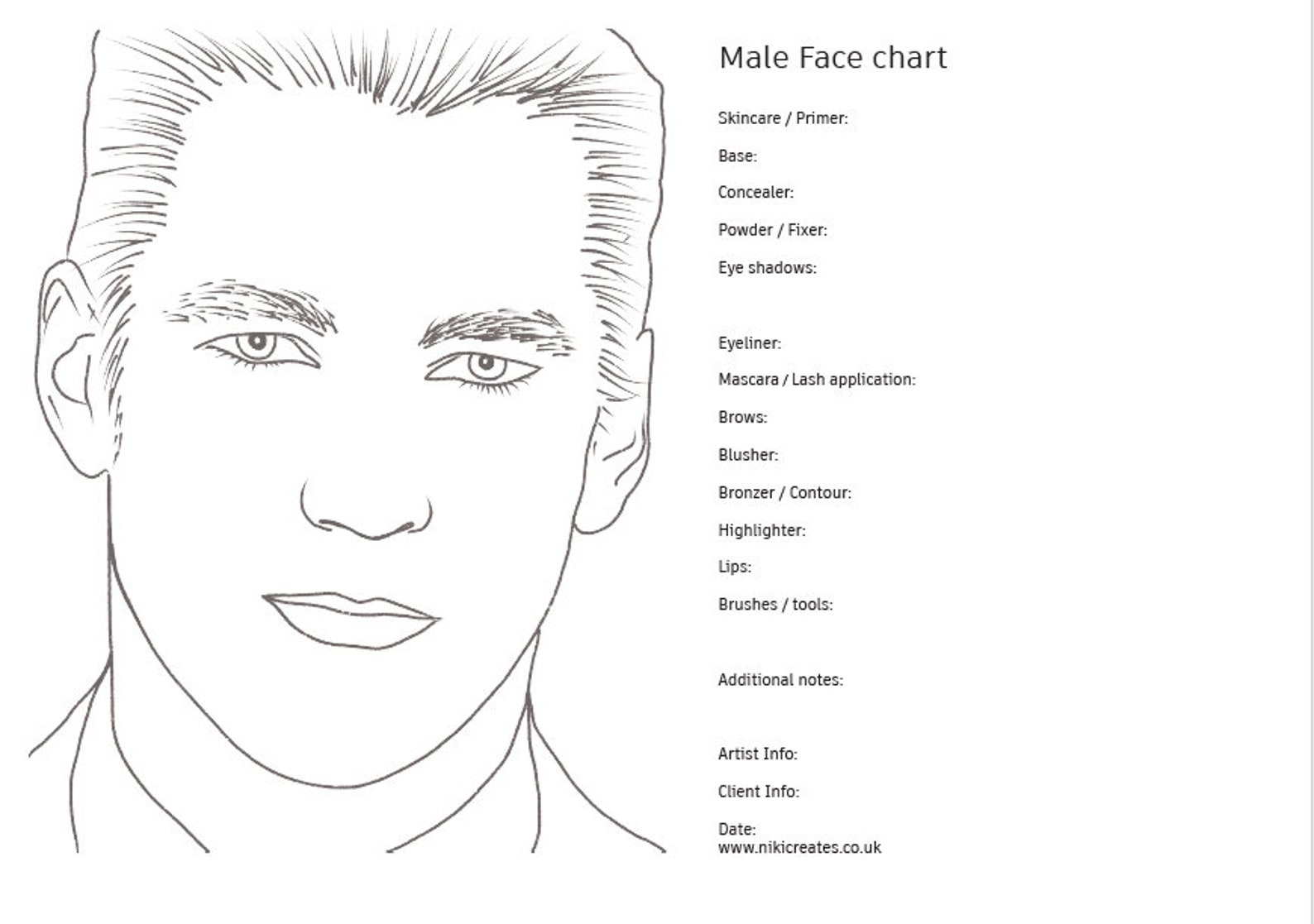 Face chart Male / A blank A4 Digital chart. - Etsy España