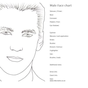 Face chart Male / A blank A4 Digital chart.