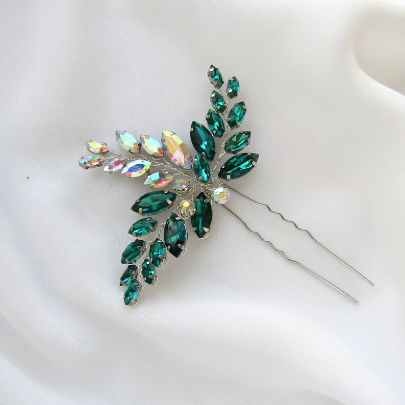 Emerald wedding hairpin with Rhinestone