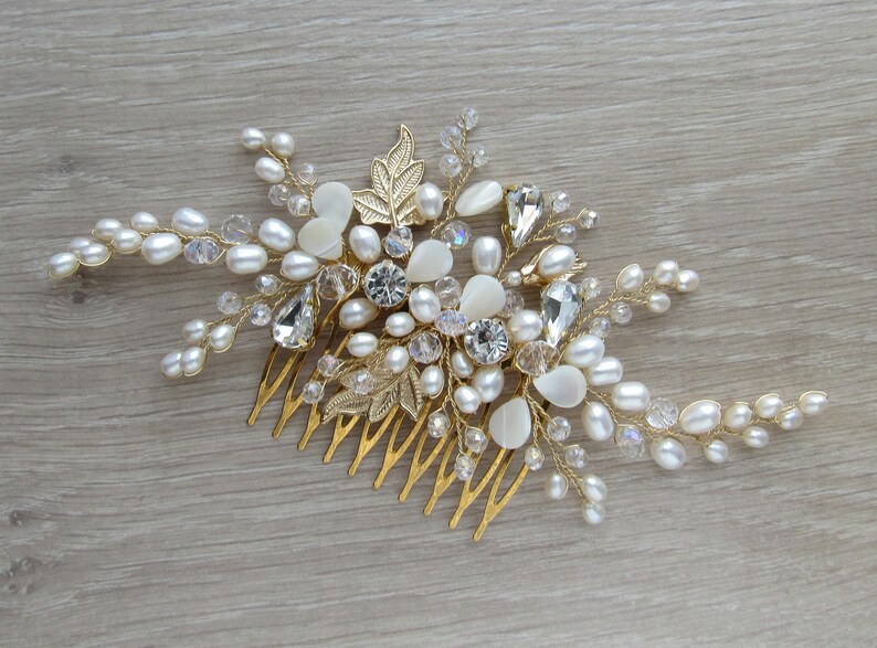 Beautifull floral hair combs gold leaf Etsy