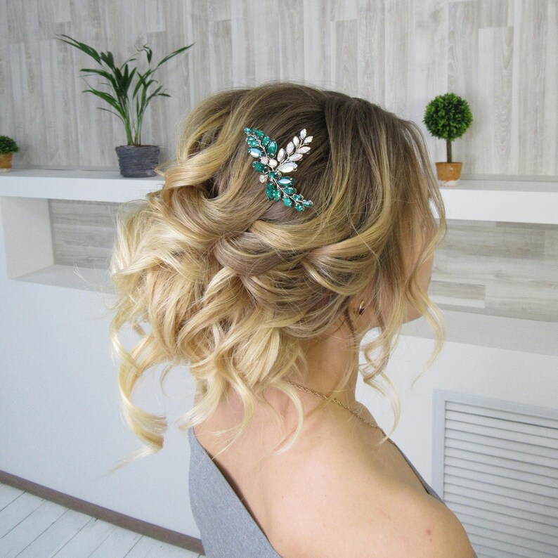 Emerald wedding hairpin with Rhinestone