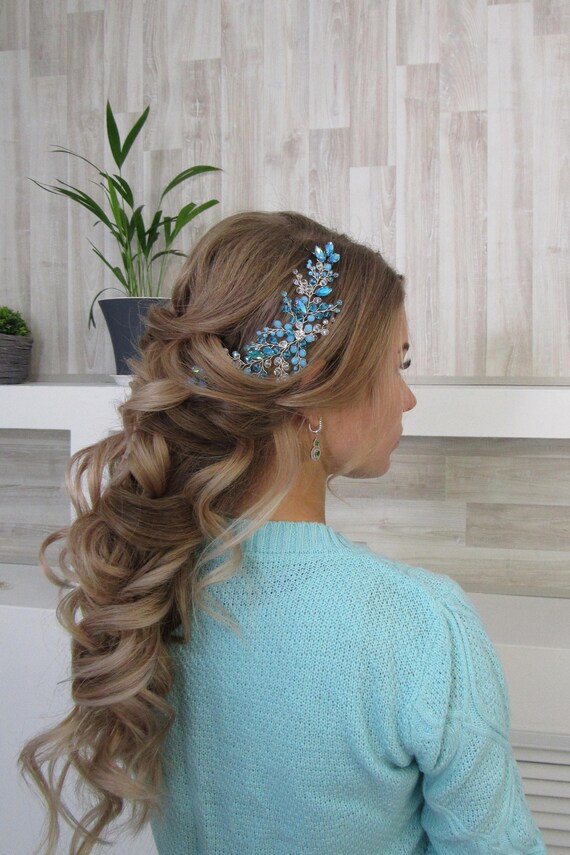 Blue Wedding Hair Piece Bridal Jewerely Tiara Wedding Hair Etsy