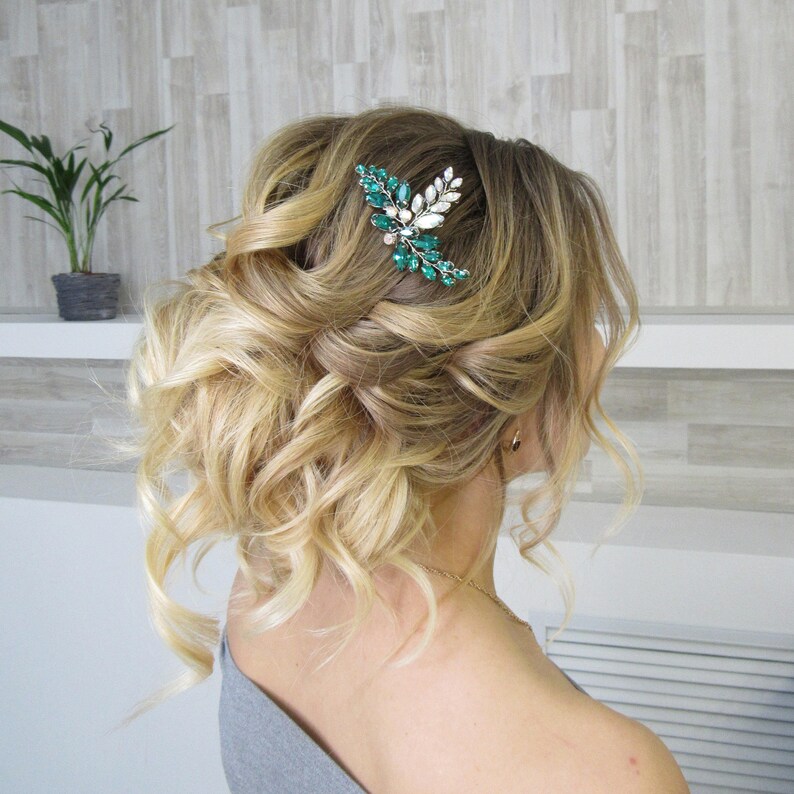 Emerald wedding hairpin with Rhinestone