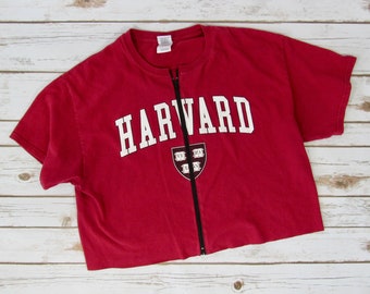 VINTAGE Harvard University Zip-Up Crop Tee (L)
