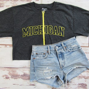 VINTAGE University of Michigan Zip Up Crop Tee (M)