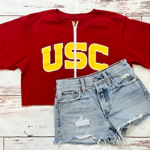 VINTAGE Université de Californie du Sud Zip Up Crop Tee (M)
