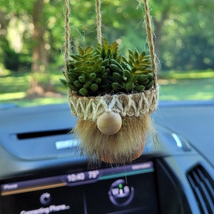 Faux Succulent Gnome Car Ornament