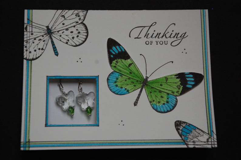 Gift and Wrap in One Aqua and Green Butterfly Card with Earrings