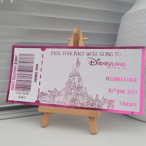 Viaje a Disney, Viaje sorpresa, Vacaciones en Disney, boleto de entrada, boleto de aluminio, recuerdo de vacaciones, recuerdo de Disney, Vale de regalo, Crucero de Disney