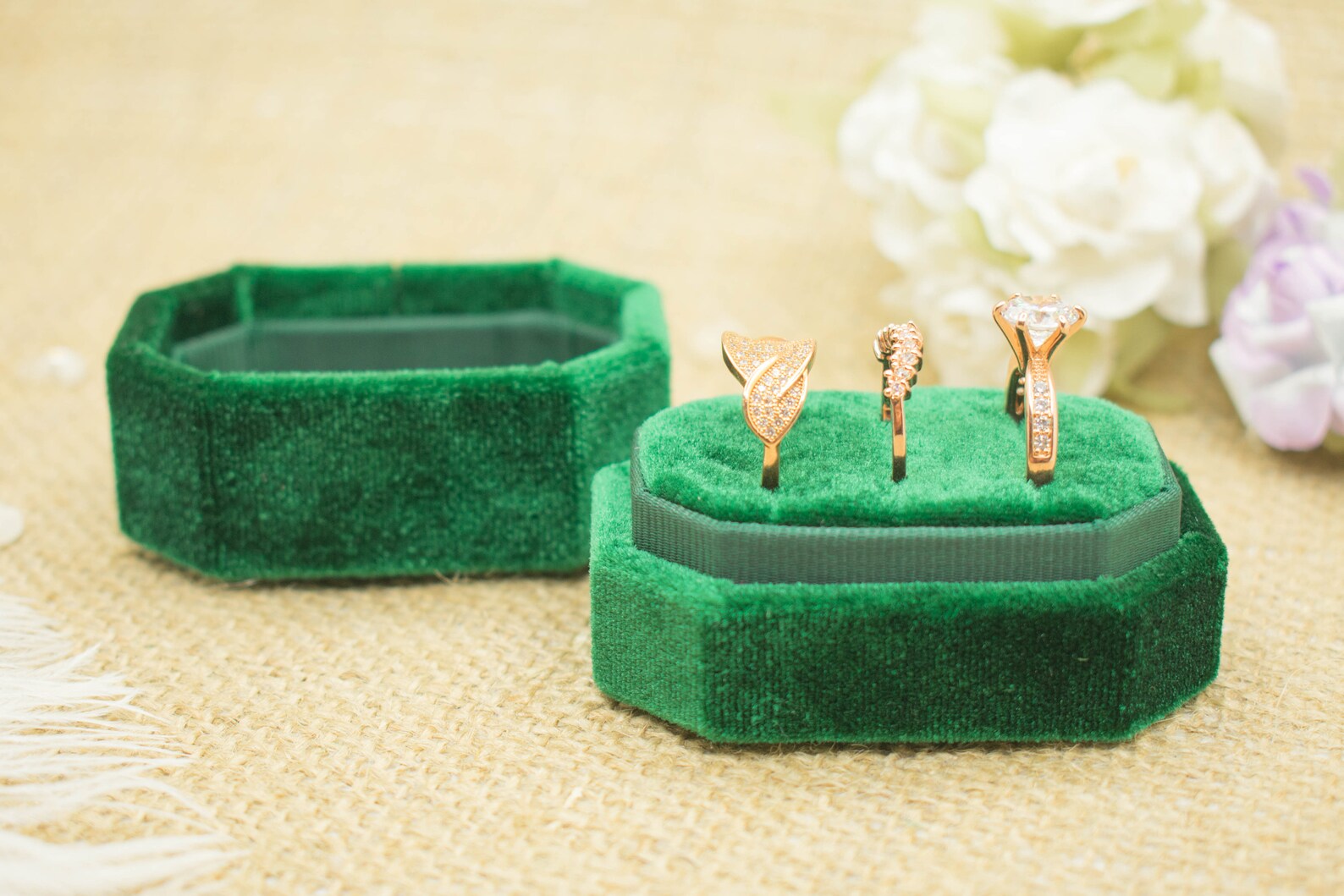 Rectangular velvet ring box Emerald Green velvet Box for Etsy