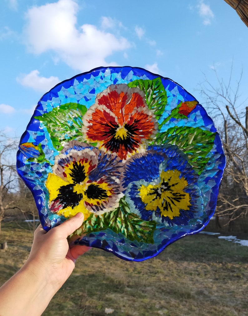 Pansies Large Fused Glass Bowl