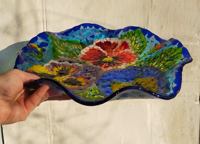 Pansies Large Fused Glass Bowl