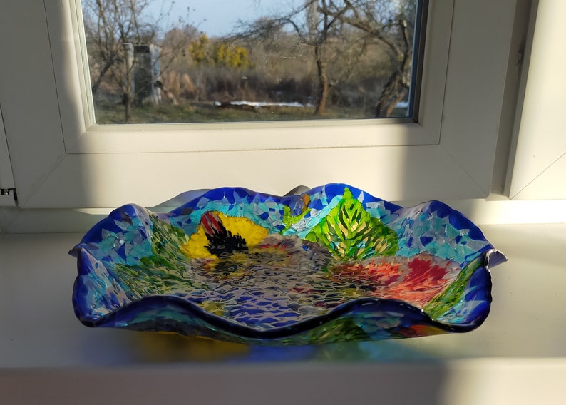 Pansies Large Fused Glass Bowl