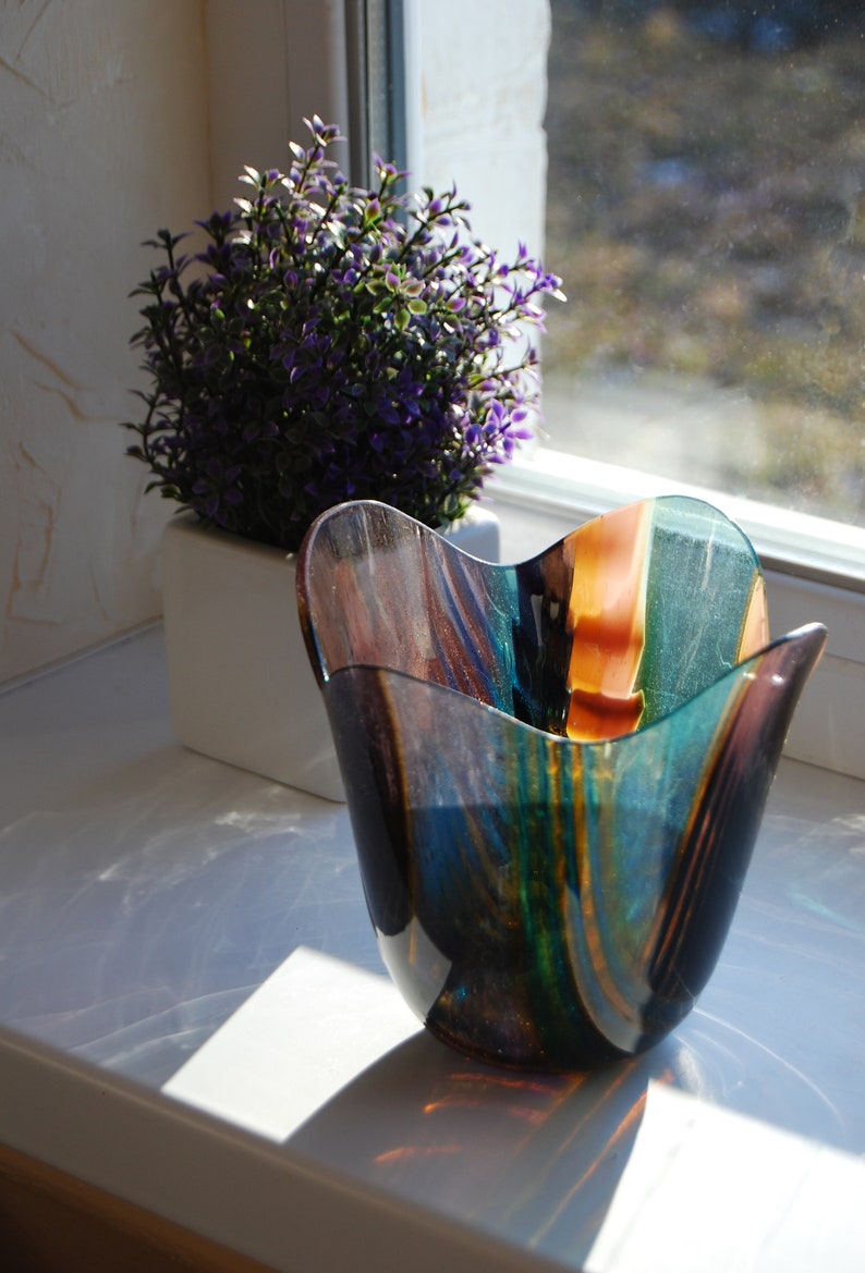 Fused Glass Vase Kilnformed Deep Purple Glass Vase Home Etsy