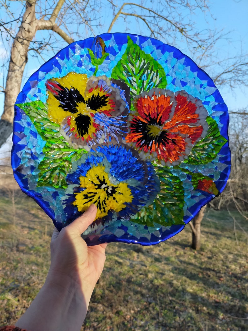 Pansies Large Fused Glass Bowl
