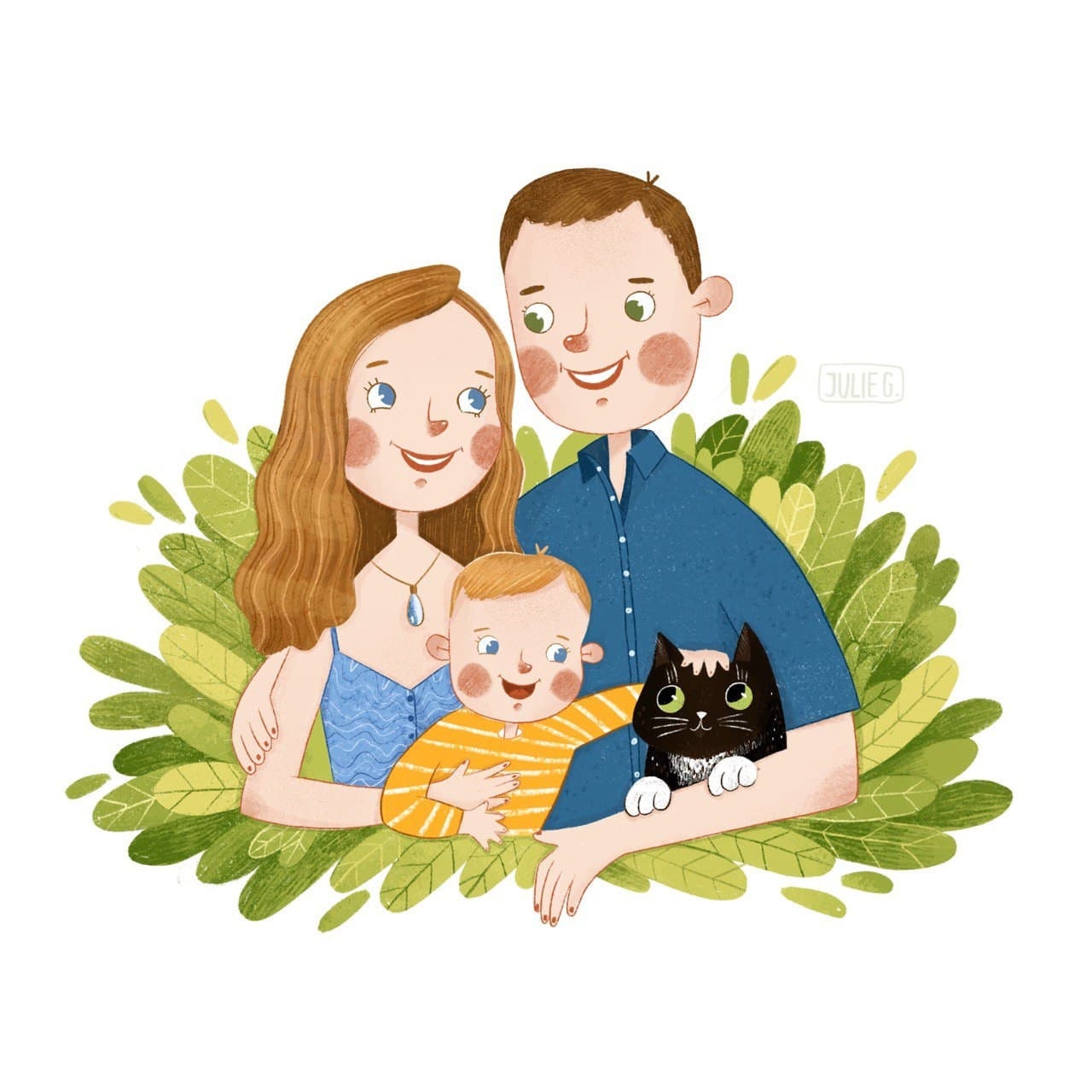 Custom family portrait with pet Personalized family drawing | Etsy