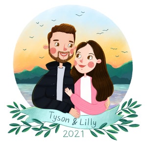 Retrato de pareja personalizado a partir de foto, Mejor regalo de pareja del Día de San Valentín, Regalo de aniversario, Regalo de boda, Dibujo personalizado