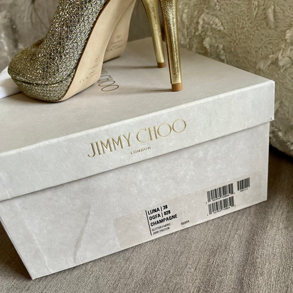Classic Elegante Jimmy Choo glitter champagne hakken 38 - Etsy Nederland
