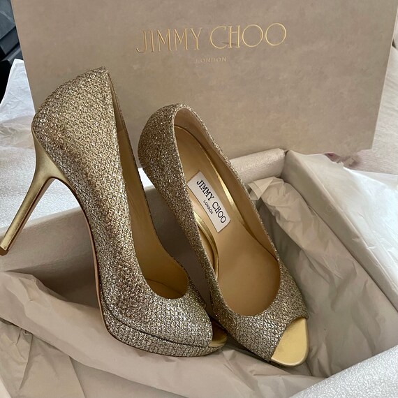Classic Elegante Jimmy Choo glitter champagne hakken 38 - Etsy Nederland