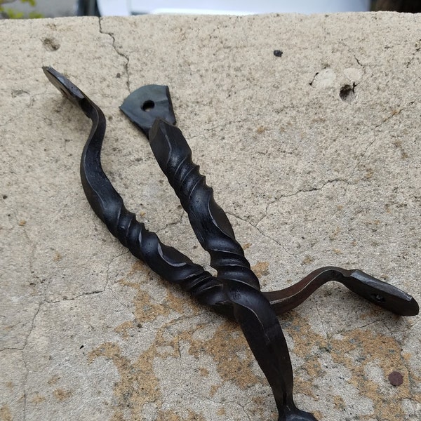 Set of Hand Forged and Twisted Drawer Pulls