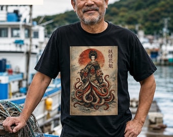 Camiseta com ilustração de polvo gueixa yokai | Arte da mitologia japonesa