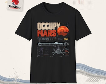 Camiseta "Ocupe Marte" | Camiseta retrô com estampa espacial e do planeta Marte