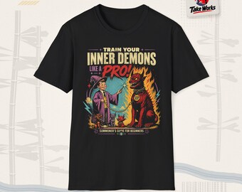 Camiseta "Treine seus demônios interiores como um profissional" | Ilustração vintage de bruxa e demônio