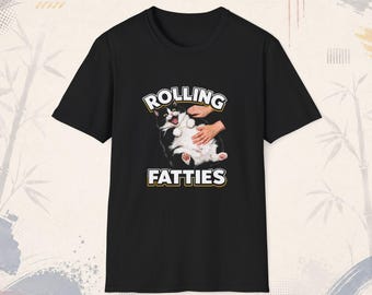Camiseta engraçada Rolling Fatties com estampa de gato | Camiseta com estampa de gatinho gordinho