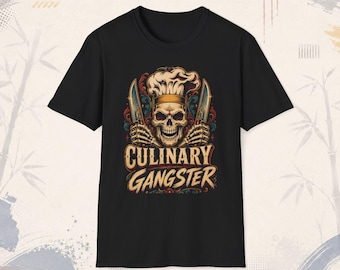 Camiseta Chef Caveira Gangster Culinário | Camiseta Estampada com Caveira de Chef