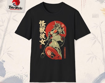 Camiseta com ilustração de heroína Kaiju Mecha | Arte vintage de robôs japoneses