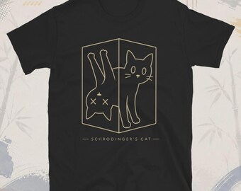Camiseta com o Gato de Schrödinger - Esboço de Física Quântica - Humor