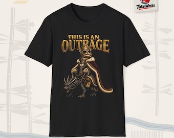 Camiseta com ilustração de um cavaleiro gato majestoso. Isso é um ultraje.