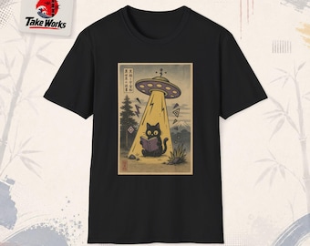 Cat Reading Book - Japanese Ufo Abduction T-shirt