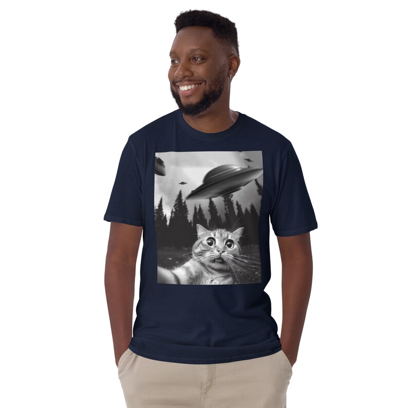 Funny Cat Selfie with UFOs T-shirt