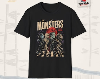 Camiseta com estampa de monstros clássicos do cinema | Estampa retrô de criaturas de terror
