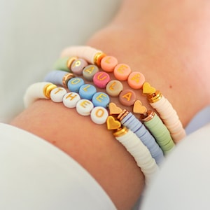 Bombones de joyería | Pulsera personalizada nombre de oro colorido letras iniciales cuentas corazón personalizable, regalo mamá Katsuki Heishi cuentas