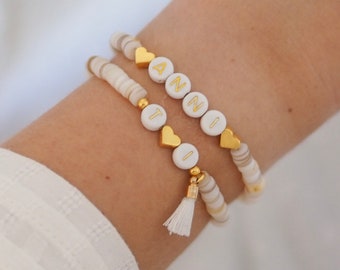 Name bracelet initial personalized freshwater pearls shell pearls pearl bracelet customizable letter pearls white gold heart gift