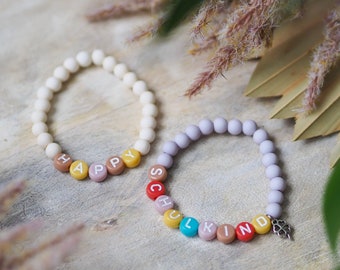 Pulsera infantil cuentas colorida pulsera escolar niño inscripción escolar niño inicio de clases primer día de escuela bolso escolar niña niño nombre personalizado