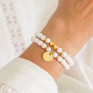 Pulsera Hermanas inicial personalizada, nombre, piedra natural corazón de jade, oro, oro rosa, plata, regalo, pulsera de amistad, mamá, hermana