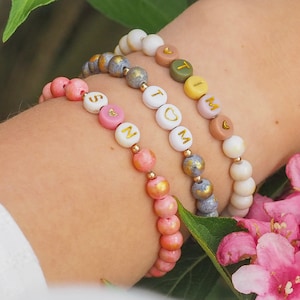 Name bracelet personalized pearl bracelet initials letter beads natural stone beads jade gold individual gift, love, friendship