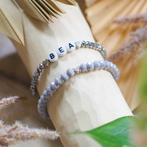 Pulsera de nombre personalizable / pulsera con nombre letras iniciales pulsera de perlas plata de mujer nombre deseado corazón regalo joyería individual